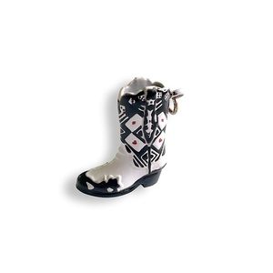 Vintage Country Western Cowboy Boot Black & White Enamel Necklace Pendant Charm.